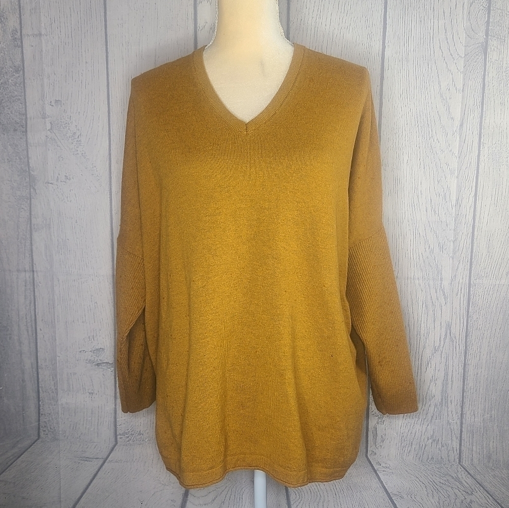 J. Jill Yellow Wool & Silk Blend Vneck Sweater Size Large